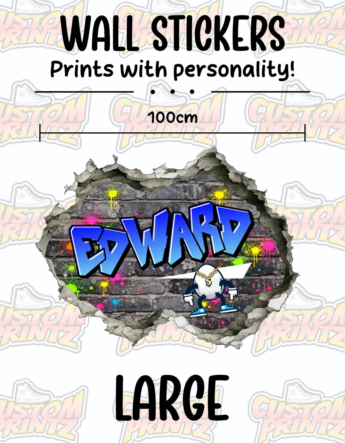 Children's Custom Printed Bedroom Wall Art Vinyl Personalised Gift Sticker - Gamer Graffiti Urban Street Style Boys