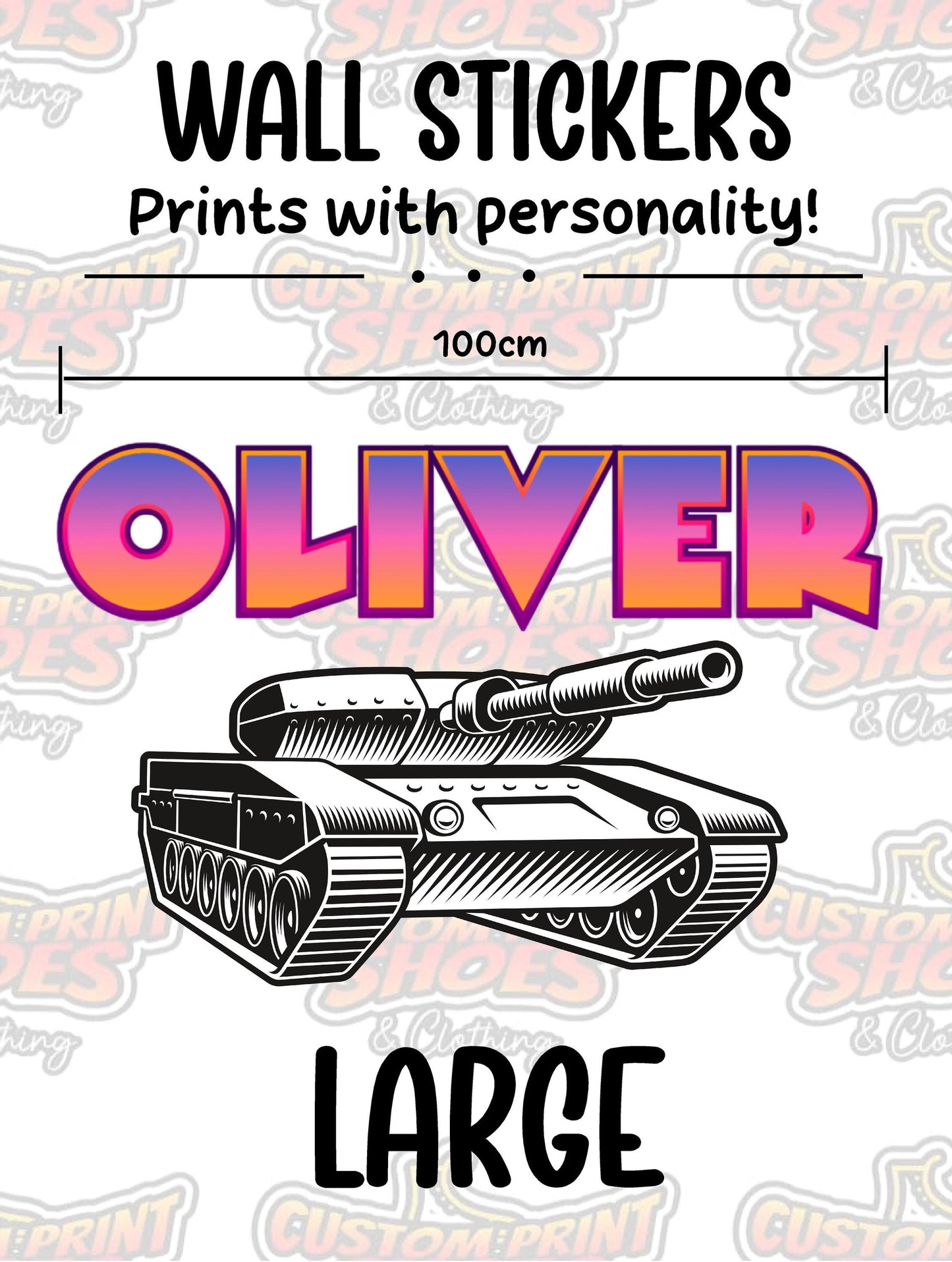 Children's Custom Printed Bedroom Wall Art Vinyl Personalised Gift Sticker - Gamer Racing Grand Theft Tank