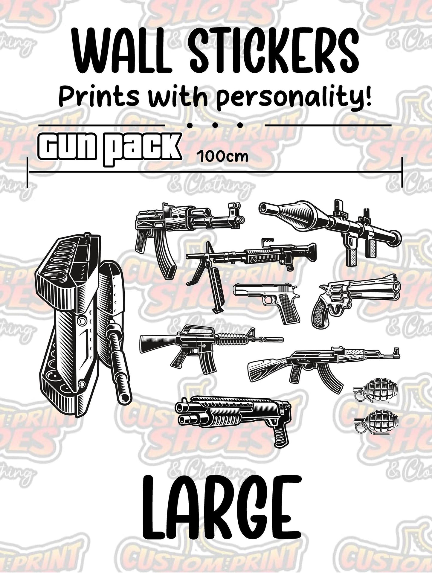 Children's Custom Printed Bedroom Wall Art Vinyl Personalised Gift Sticker - Gamer Racing Grand Theft Gun Pack