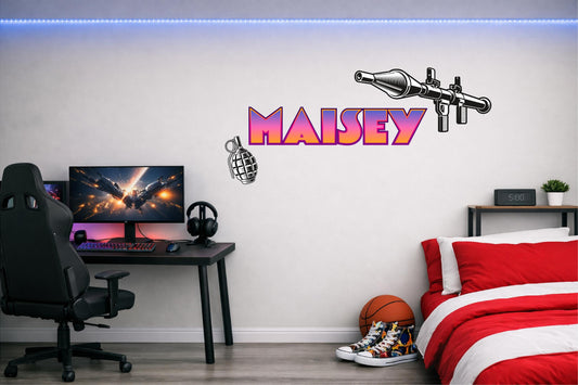 Children's Custom Printed Bedroom Wall Art Vinyl Personalised Gift Sticker - Gamer Racing Grand Theft Bazooka