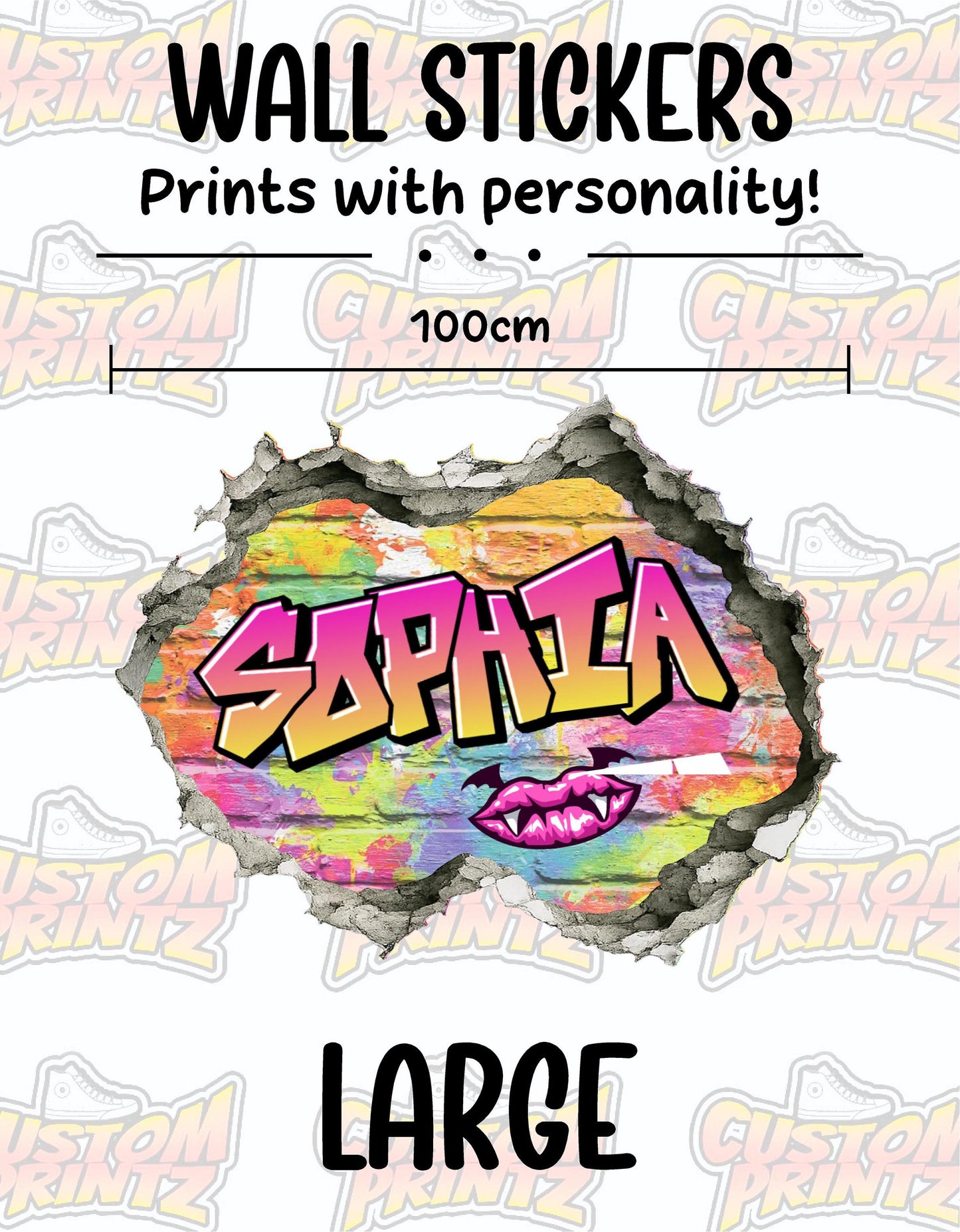 Children's Custom Printed Bedroom Wall Art Vinyl Personalised Gift Sticker - Gamer Graffiti Urban Street Style Girls