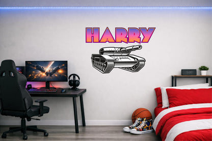 Children's Custom Printed Bedroom Wall Art Vinyl Personalised Gift Sticker - Gamer Racing Grand Theft Tank