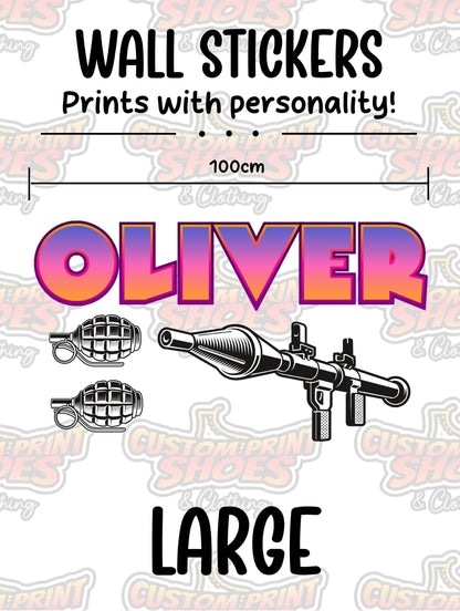 Children's Custom Printed Bedroom Wall Art Vinyl Personalised Gift Sticker - Gamer Racing Grand Theft Bazooka