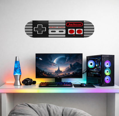 Skateboard Deck Wall Art Modern Decor | NES Nintendo Console Gaming Controller | Retro Game Room Bedroom Novelty Print