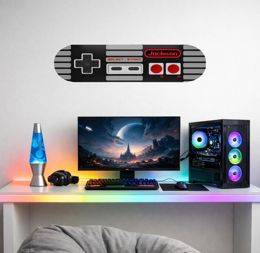 Skateboard Deck Wall Art Modern Decor | NES Nintendo Console Gaming Controller | Retro Game Room Bedroom Novelty Print