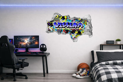 Children's Custom Printed Bedroom Wall Art Vinyl Personalised Gift Sticker - Gamer Graffiti Urban Street Style Girls & Boys