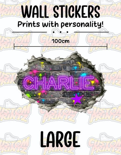 Children's Custom Printed Bedroom Wall Art Vinyl Personalised Gift Sticker | Neon Gamer Graffiti Urban Street Style