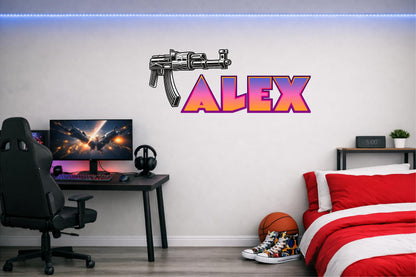 Children's Custom Printed Bedroom Wall Art Vinyl Personalised Gift Sticker - Gamer Racing Grand Theft Machine Gun