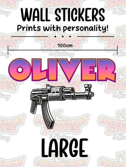 Children's Custom Printed Bedroom Wall Art Vinyl Personalised Gift Sticker - Gamer Racing Grand Theft Machine Gun