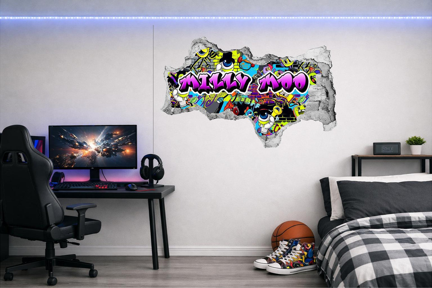 Children's Custom Printed Bedroom Wall Art Vinyl Personalised Gift Sticker - Gamer Graffiti Urban Street Style Boys & Girls