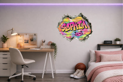 Children's Custom Printed Bedroom Wall Art Vinyl Personalised Gift Sticker - Gamer Graffiti Urban Street Style Girls
