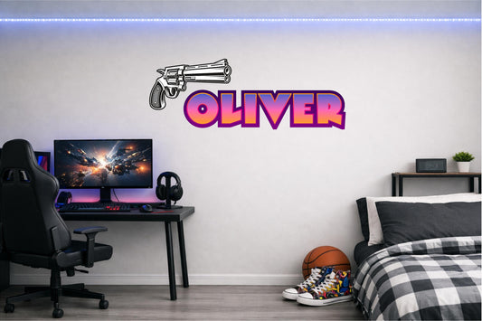 Children's Custom Printed Bedroom Wall Art Vinyl Personalised Gift Sticker - Gamer Racing Grand Theft Hand Gun