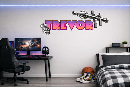 Children's Custom Printed Bedroom Wall Art Vinyl Personalised Gift Sticker - Gamer Racing Grand Theft Bazooka