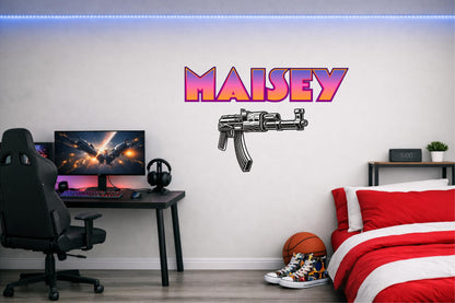 Children's Custom Printed Bedroom Wall Art Vinyl Personalised Gift Sticker - Gamer Racing Grand Theft Machine Gun