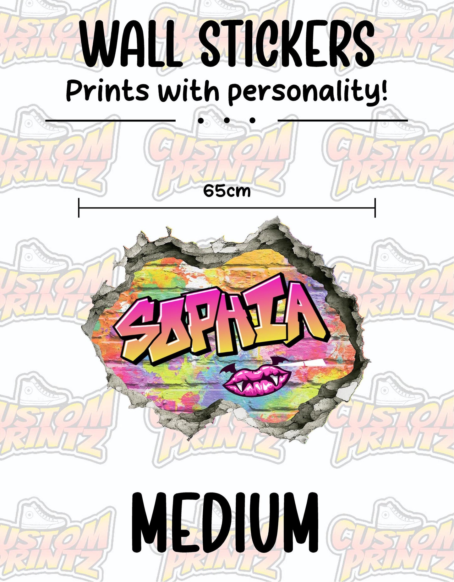 Children's Custom Printed Bedroom Wall Art Vinyl Personalised Gift Sticker - Gamer Graffiti Urban Street Style Girls
