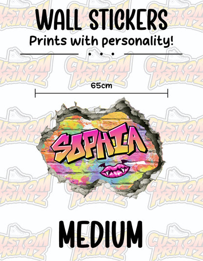 Children's Custom Printed Bedroom Wall Art Vinyl Personalised Gift Sticker - Gamer Graffiti Urban Street Style Girls