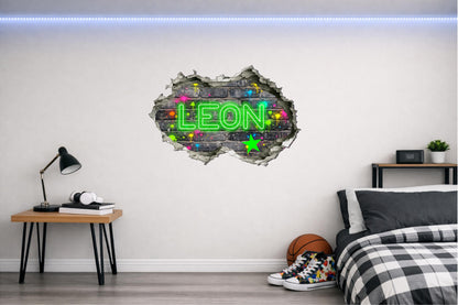 Children's Custom Printed Bedroom Wall Art Vinyl Personalised Gift Sticker | Neon Gamer Graffiti Urban Street Style