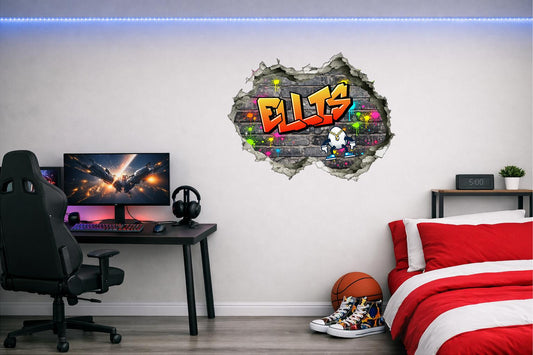 Children's Custom Printed Bedroom Wall Art Vinyl Personalised Gift Sticker - Gamer Graffiti Urban Street Style Boys