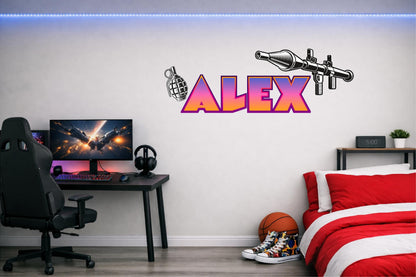 Children's Custom Printed Bedroom Wall Art Vinyl Personalised Gift Sticker - Gamer Racing Grand Theft Bazooka