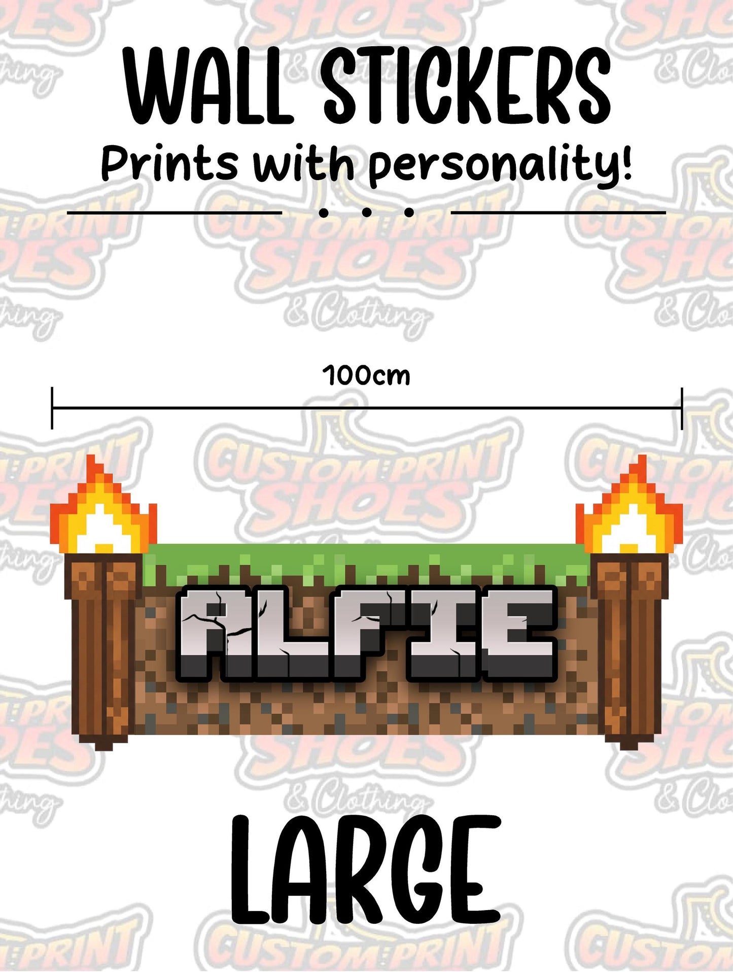 Children's Custom Printed Bedroom Wall Art Vinyl Personalised Gift Sticker - Gamer Mine Blocks Torches