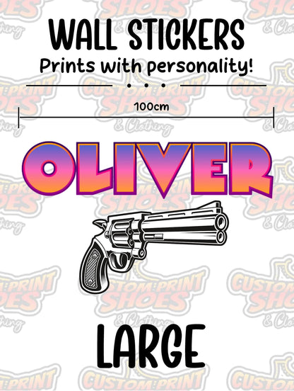 Children's Custom Printed Bedroom Wall Art Vinyl Personalised Gift Sticker - Gamer Racing Grand Theft Hand Gun
