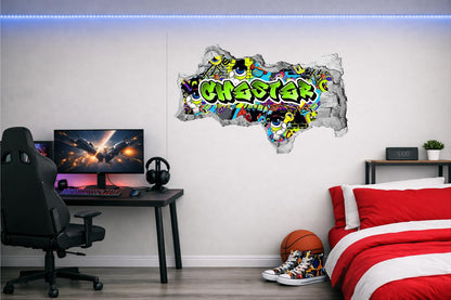 Children's Custom Printed Bedroom Wall Art Vinyl Personalised Gift Sticker - Gamer Graffiti Urban Street Style Girls & Boys