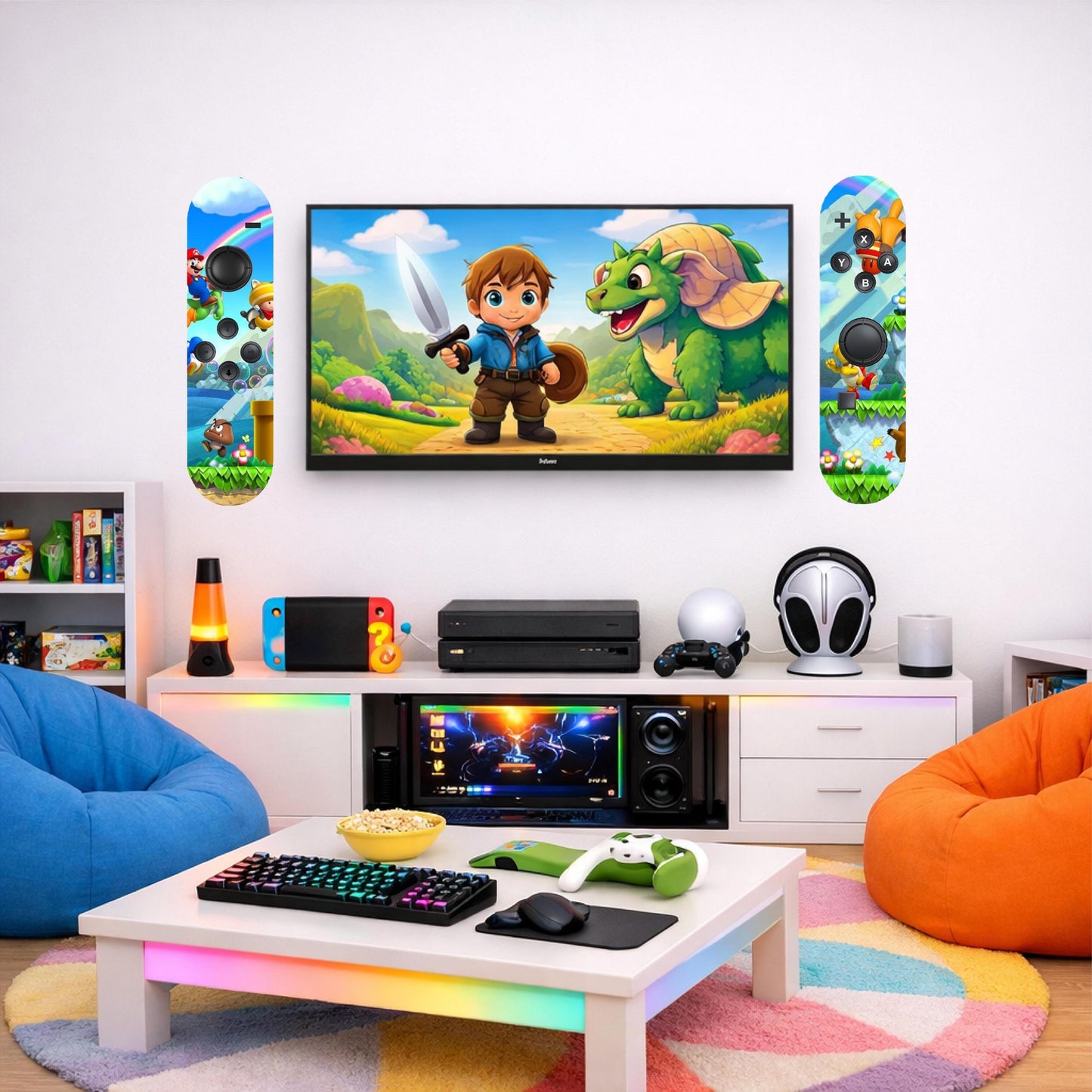 Skateboard Decks Wall Art Modern Decor | Nintendo Switch Gaming Controllers | Retro Game Room Bedroom Novelty Prints