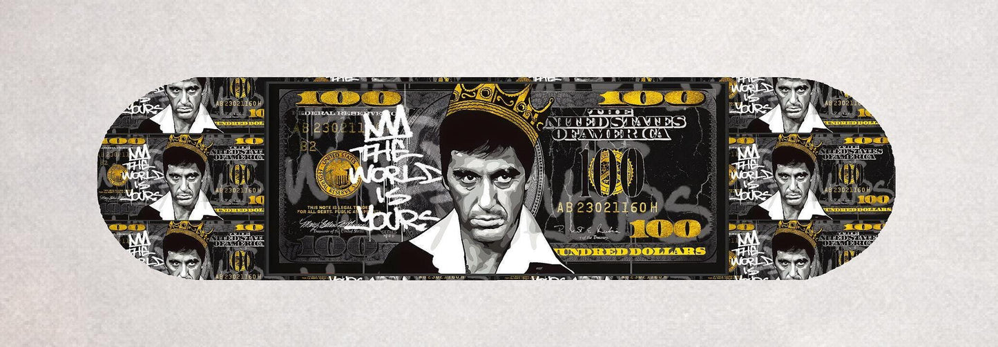 Skateboard Deck Wall Art Decor | Montana Urban Banknote Scarface Dollar | Modern Man Cave Bar Bedroom Novelty