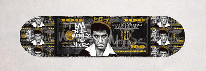 Skateboard Deck Wall Art Decor | Montana Urban Banknote Scarface Dollar | Modern Man Cave Bar Bedroom Novelty