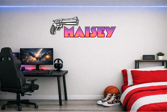 Children's Custom Printed Bedroom Wall Art Vinyl Personalised Gift Sticker - Gamer Racing Grand Theft Hand Gun