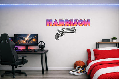 Children's Custom Printed Bedroom Wall Art Vinyl Personalised Gift Sticker - Gamer Racing Grand Theft Hand Gun