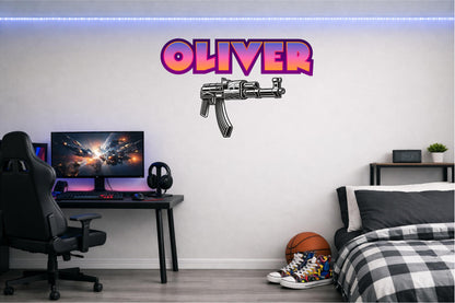 Children's Custom Printed Bedroom Wall Art Vinyl Personalised Gift Sticker - Gamer Racing Grand Theft Machine Gun