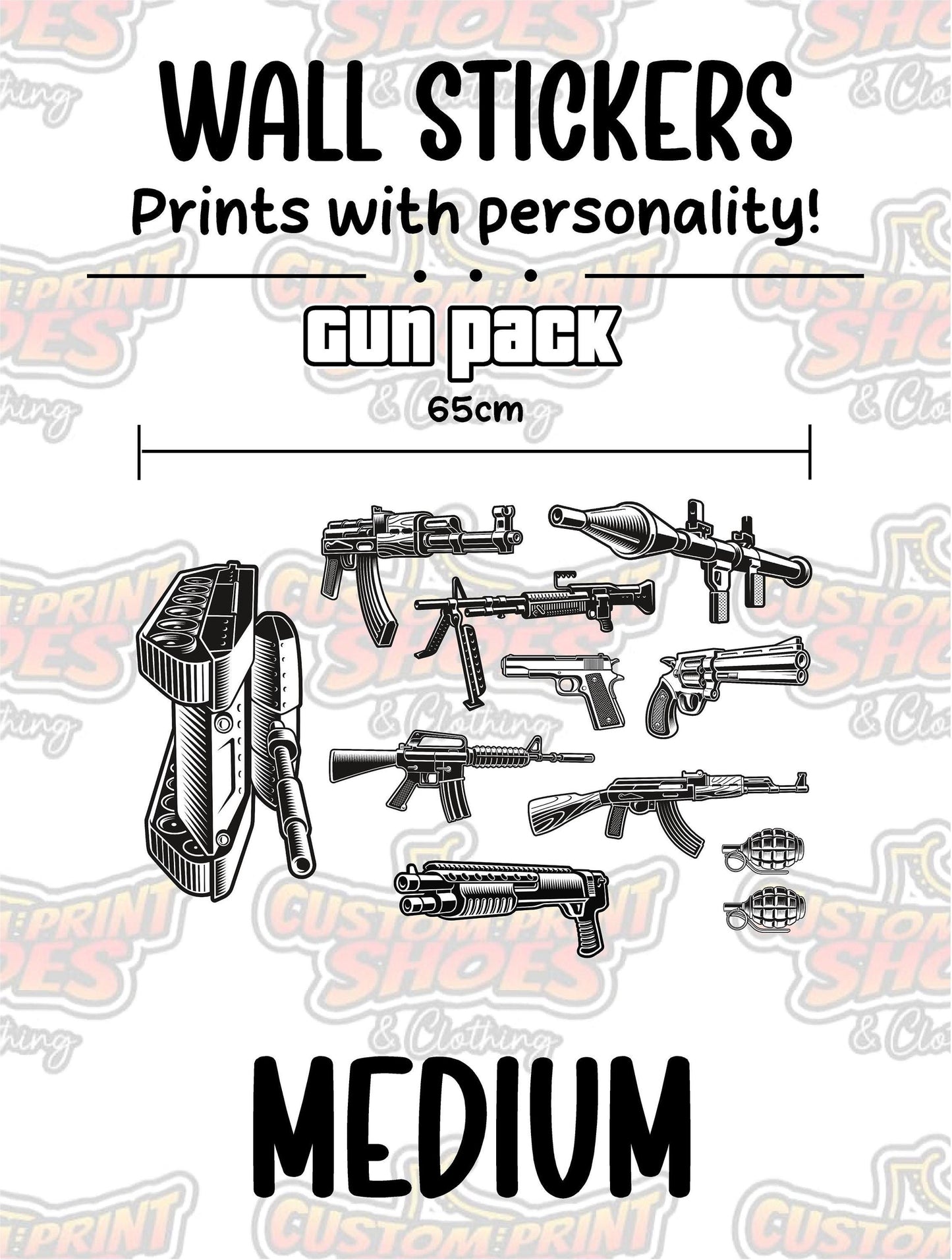 Children's Custom Printed Bedroom Wall Art Vinyl Personalised Gift Sticker - Gamer Racing Grand Theft Gun Pack
