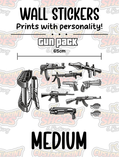 Children's Custom Printed Bedroom Wall Art Vinyl Personalised Gift Sticker - Gamer Racing Grand Theft Gun Pack