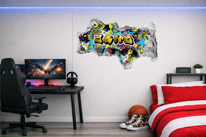 Children's Custom Printed Bedroom Wall Art Vinyl Personalised Gift Sticker - Gamer Graffiti Urban Street Style Boys & Girls