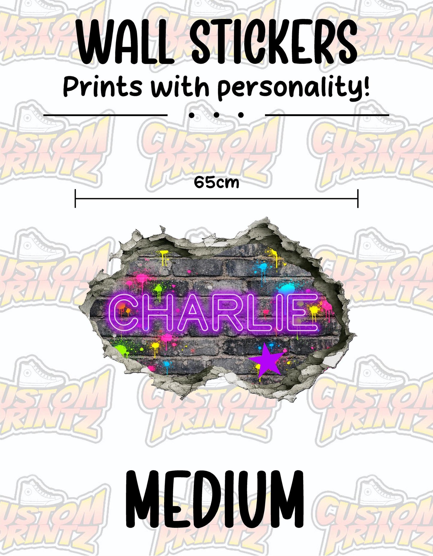 Children's Custom Printed Bedroom Wall Art Vinyl Personalised Gift Sticker | Neon Gamer Graffiti Urban Street Style