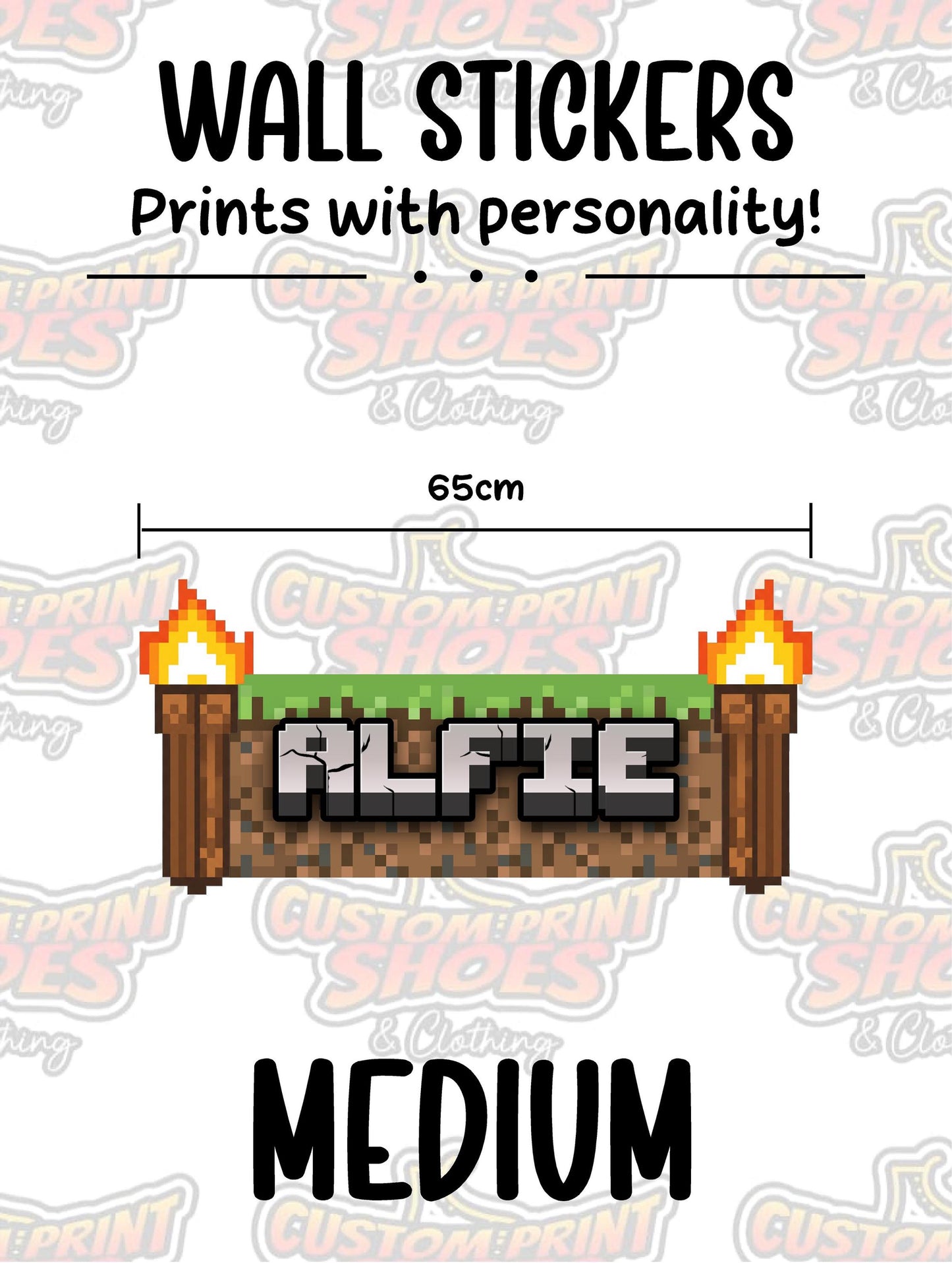 Children's Custom Printed Bedroom Wall Art Vinyl Personalised Gift Sticker - Gamer Mine Blocks Torches