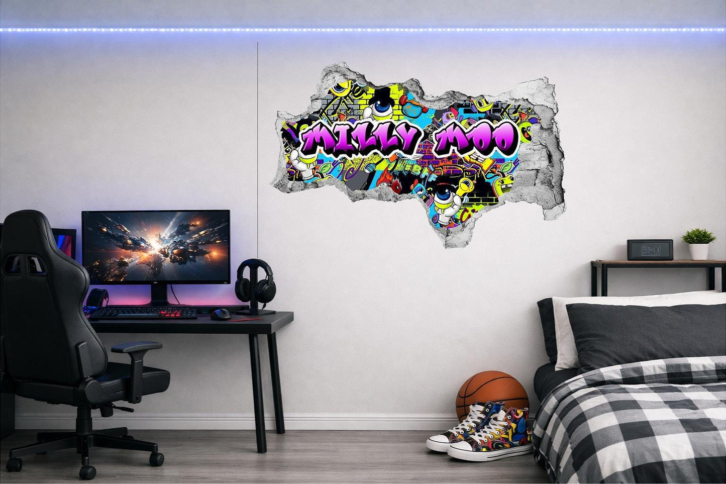 Children's Custom Printed Bedroom Wall Art Vinyl Personalised Gift Sticker - Gamer Graffiti Urban Street Style Girls & Boys