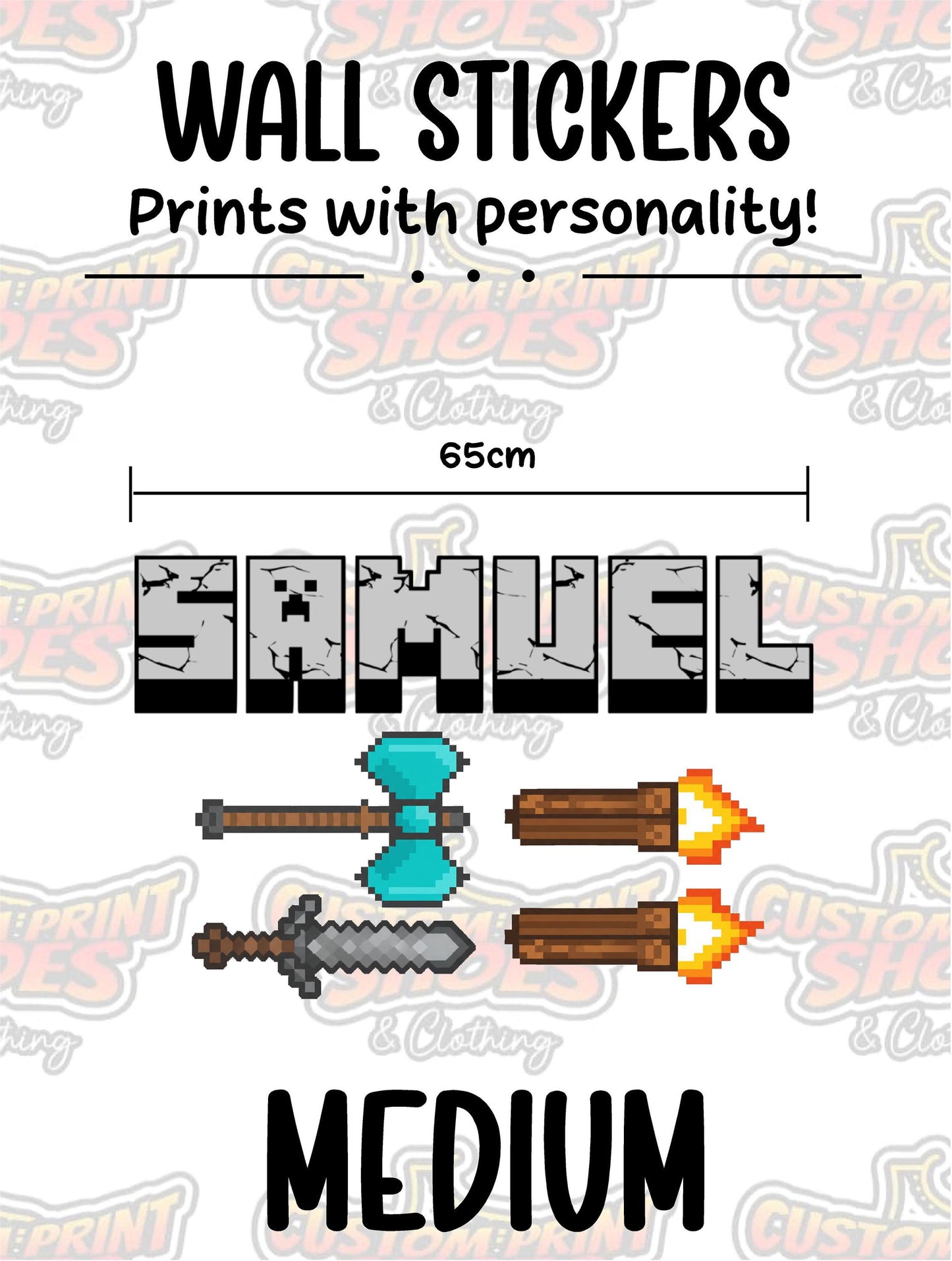 Children's Custom Printed Bedroom Wall Art Vinyl Personalised Gift Sticker - Gamer Mine Blocks Pixel Pickaxe