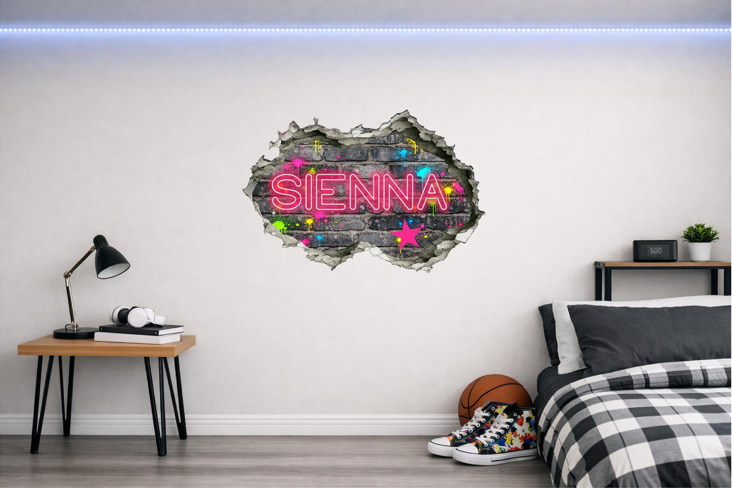 Children's Custom Printed Bedroom Wall Art Vinyl Personalised Gift Sticker | Neon Gamer Graffiti Urban Street Style