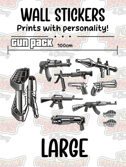 Children's Custom Printed Bedroom Wall Art Vinyl Personalised Gift Sticker - Gamer Racing Grand Theft Gun Pack