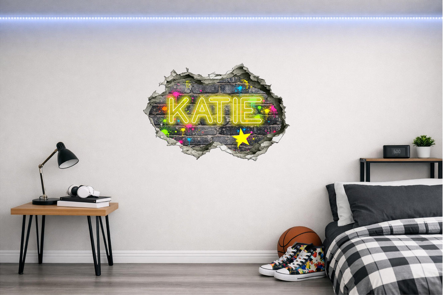 Children's Custom Printed Bedroom Wall Art Vinyl Personalised Gift Sticker | Neon Gamer Graffiti Urban Street Style