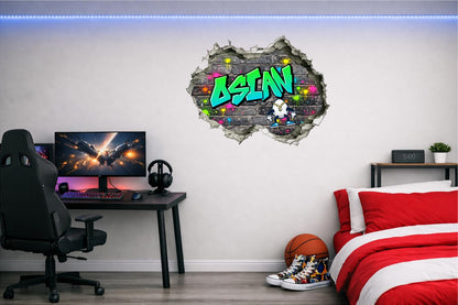 Children's Custom Printed Bedroom Wall Art Vinyl Personalised Gift Sticker - Gamer Graffiti Urban Street Style Boys