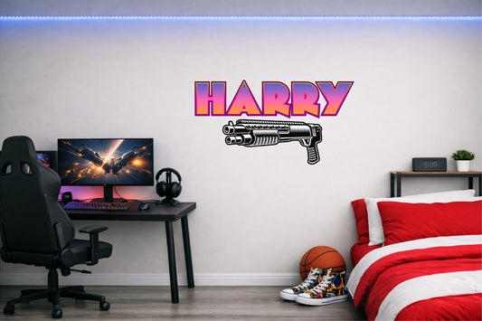 Children's Custom Printed Bedroom Wall Art Vinyl Personalised Gift Sticker - Gamer Racing Grand Theft Shotgun