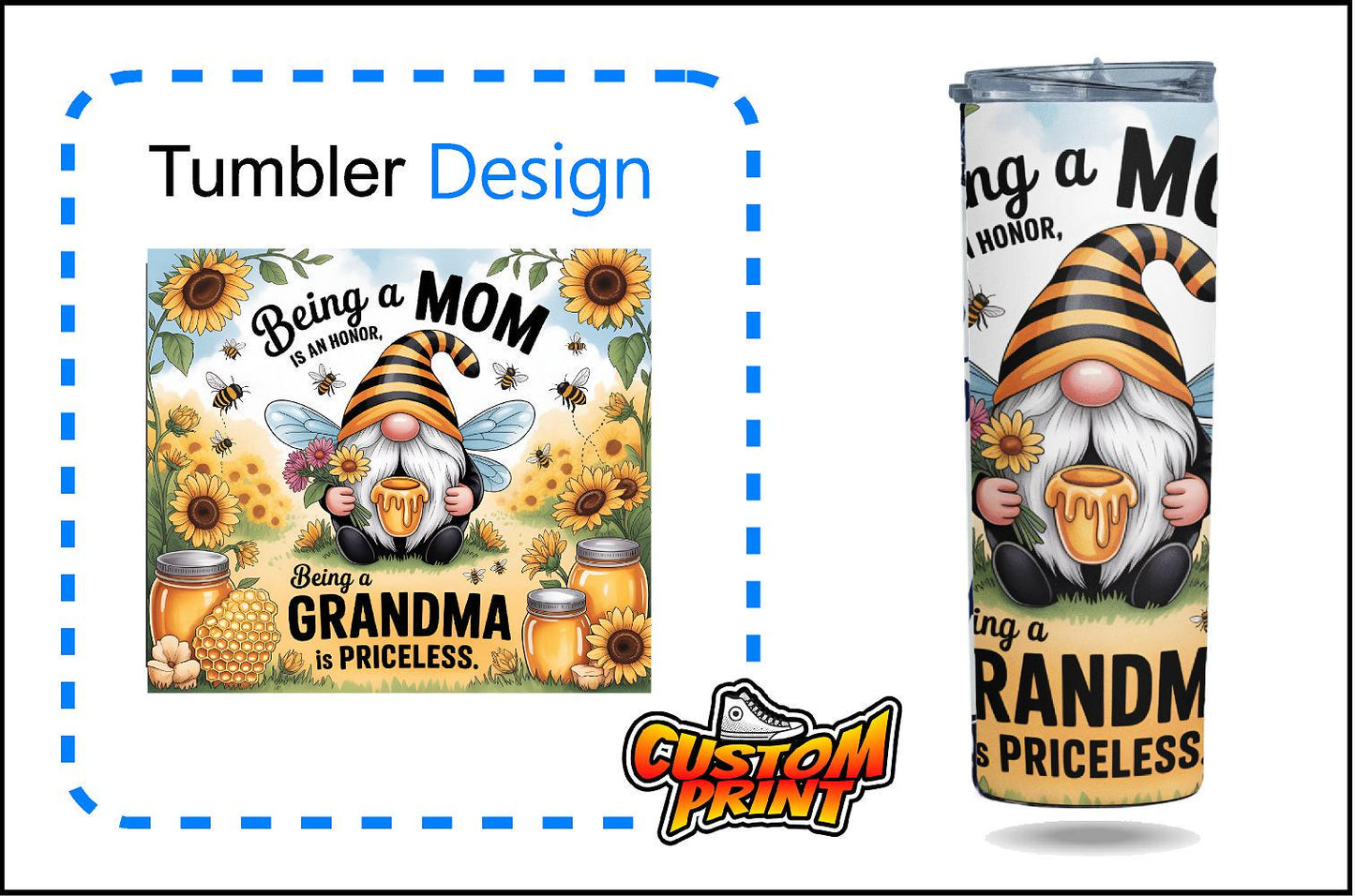 Custom Printed Tumbler Bottle Cup | Mum to Grandma Gonk Gnome | Personalised New Baby Gift