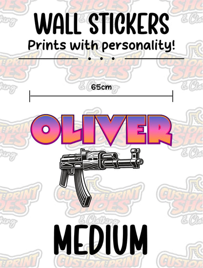 Children's Custom Printed Bedroom Wall Art Vinyl Personalised Gift Sticker - Gamer Racing Grand Theft Machine Gun