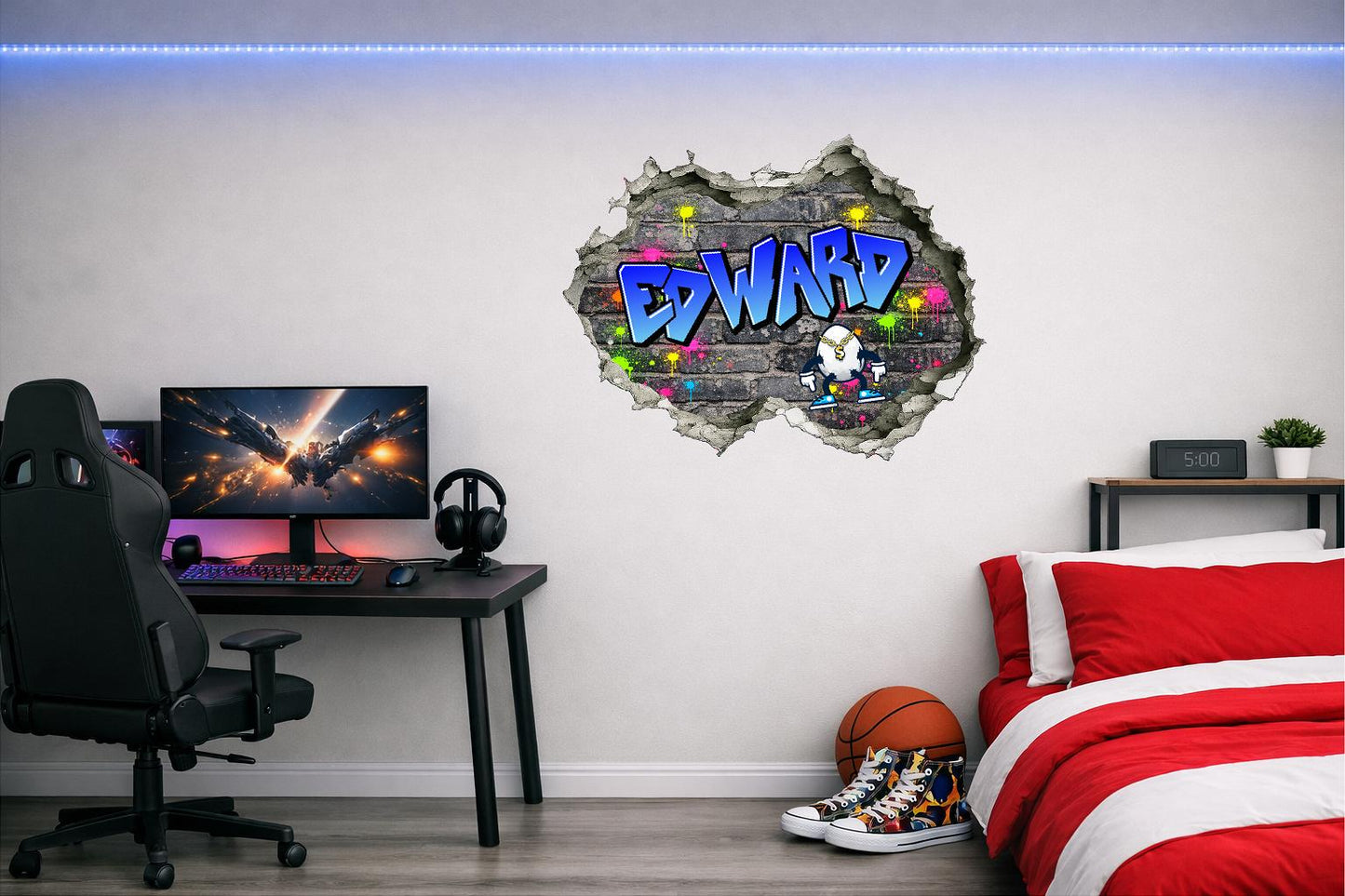 Children's Custom Printed Bedroom Wall Art Vinyl Personalised Gift Sticker - Gamer Graffiti Urban Street Style Boys