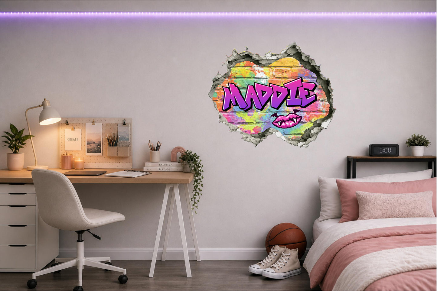Children's Custom Printed Bedroom Wall Art Vinyl Personalised Gift Sticker - Gamer Graffiti Urban Street Style Girls