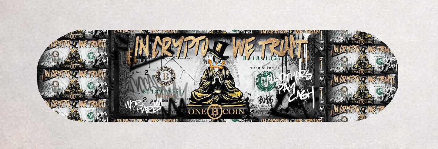 Skateboard Deck Wall Art Decor | Duck Bitcoin Urban Banknote | Modern Man Cave Bar Bedroom Novelty