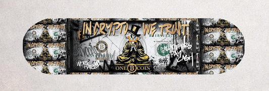 Skateboard Deck Wall Art Decor | Duck Bitcoin Urban Banknote | Modern Man Cave Bar Bedroom Novelty